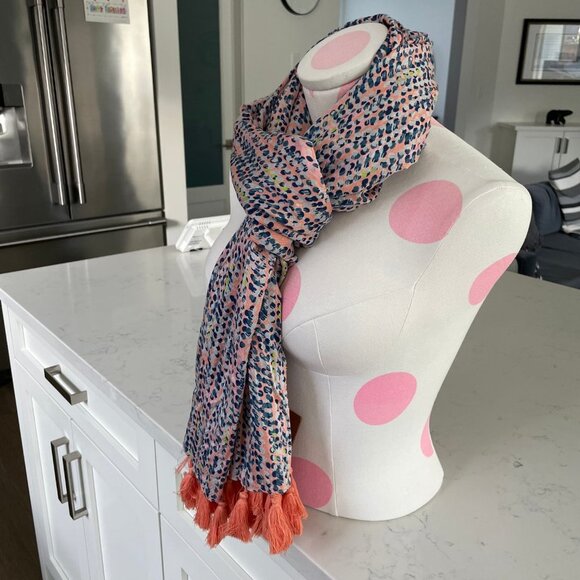 Brakeburn Original Ladies Collection Spots Tassel Modal Scarf Coral Blue OS NWT - Picture 2 of 11